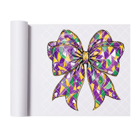 Mardi Gras colors camo bow DTF film t shirt transfer