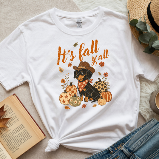 Cowboy Hat Fall Dachshund - Premium Graphic T-Shirt for Casual Wear