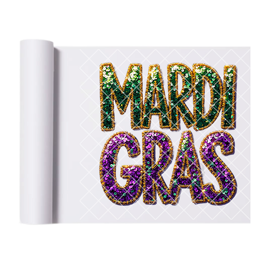 Mardi Gras themes glitter DTF film t shirt transfer