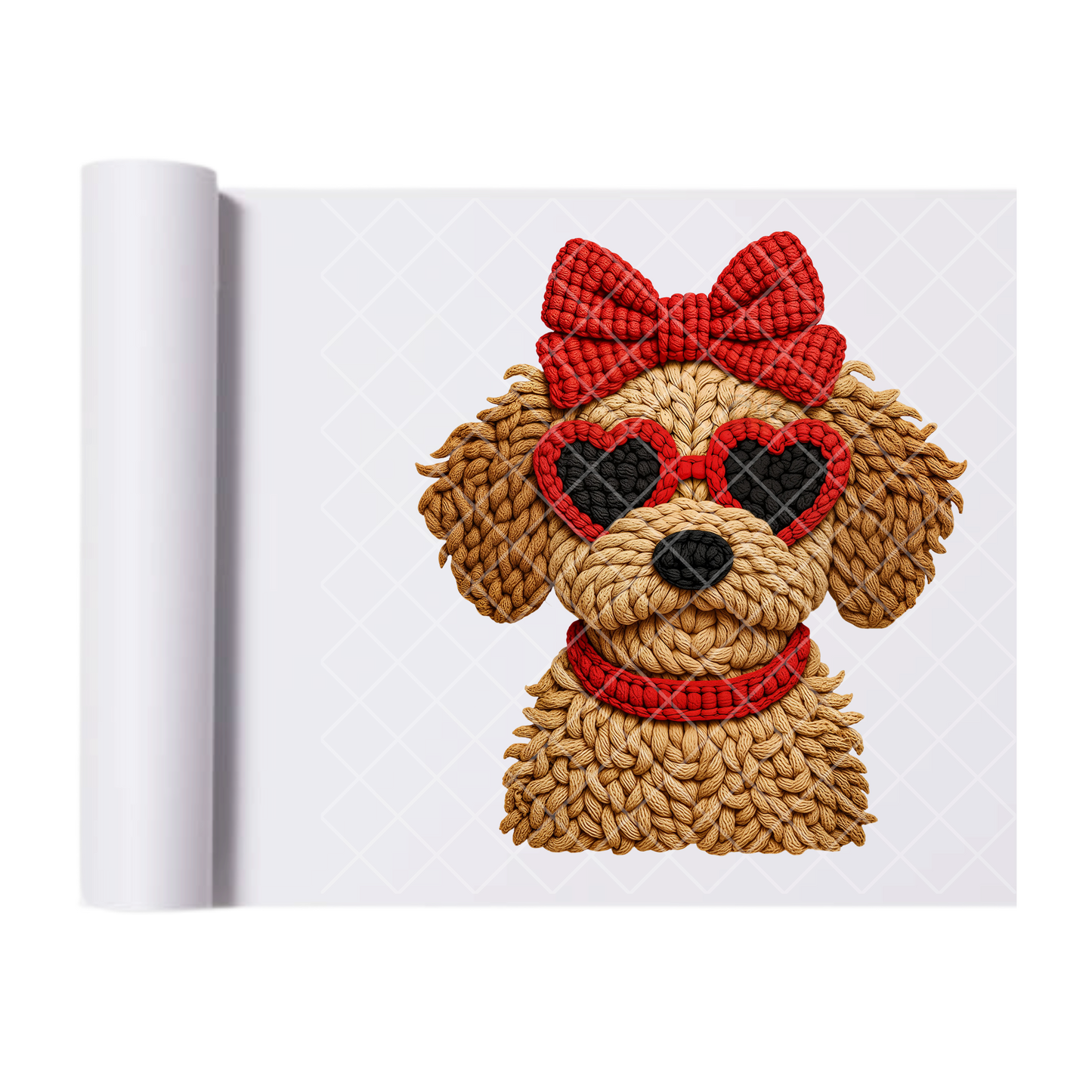 Faux Crochet Puppy Bow Shades - Direct Transfer Print, Ready To Press For T-Shirts, Cotton, Polyester & Blends - Tshirt Business Quality