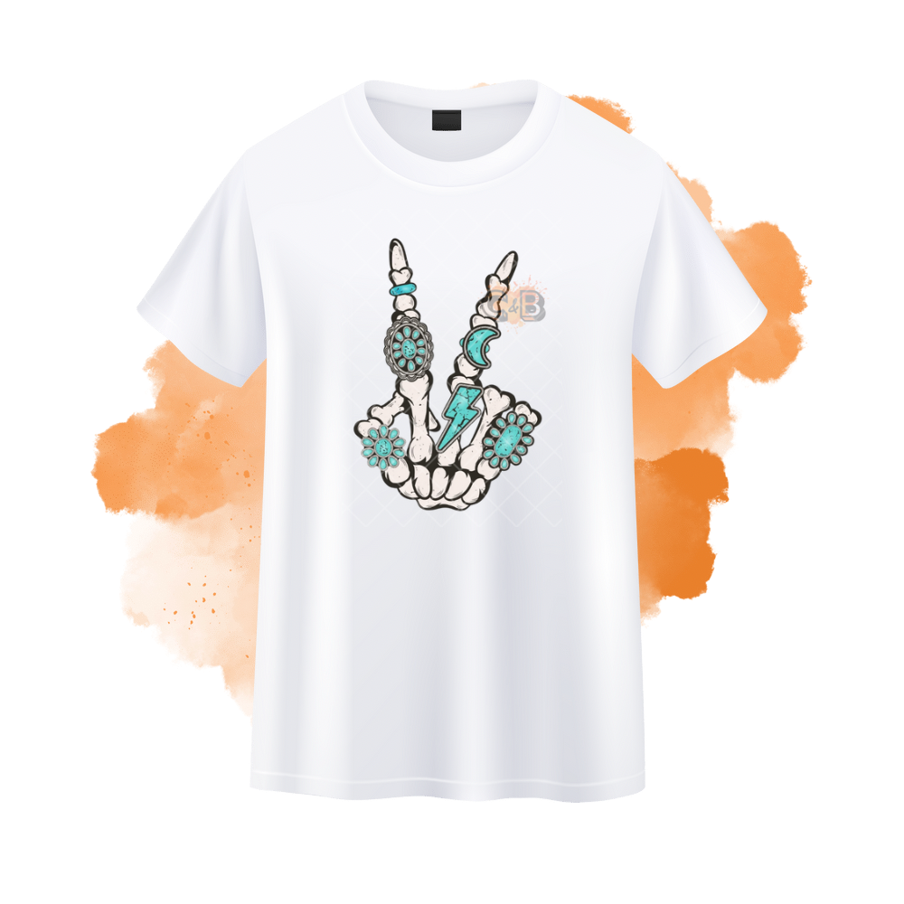 Peace Skeleton Hand Bling T-Shirt