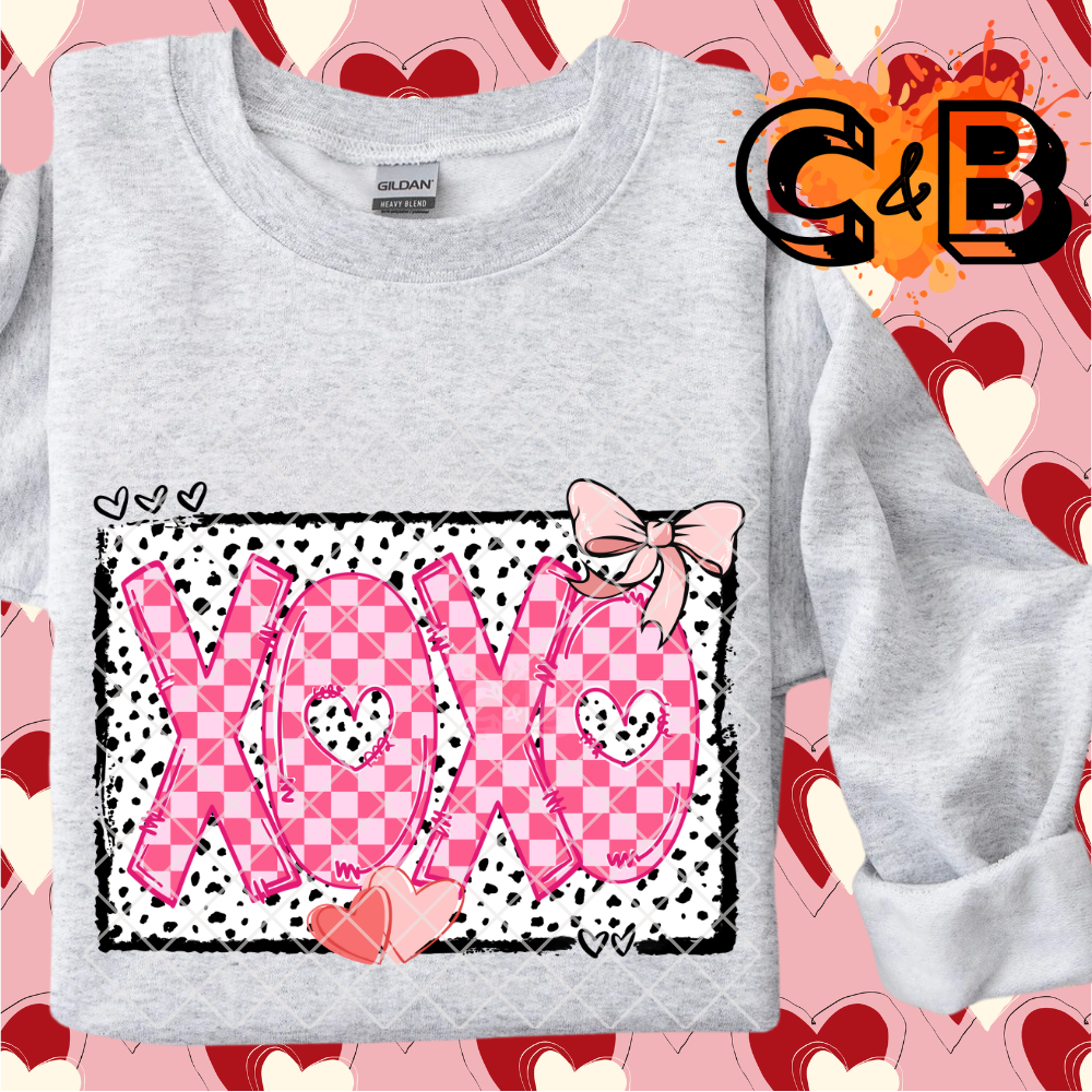 Pink xoxo black dots PNG