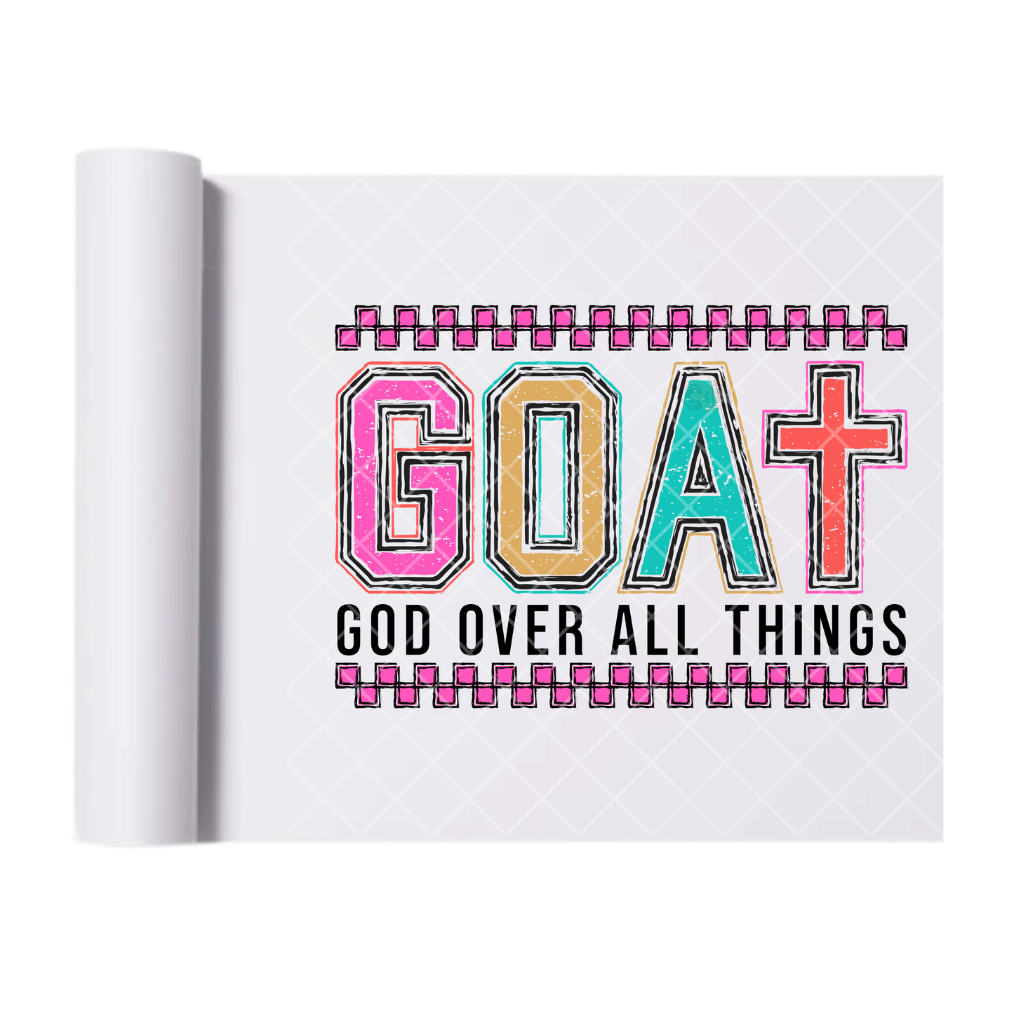 GOAT God Over All Things - Direct-To-Film Heat Transfer for T-Shirts, Cotton, Polyester & Blends - High-Quality Print