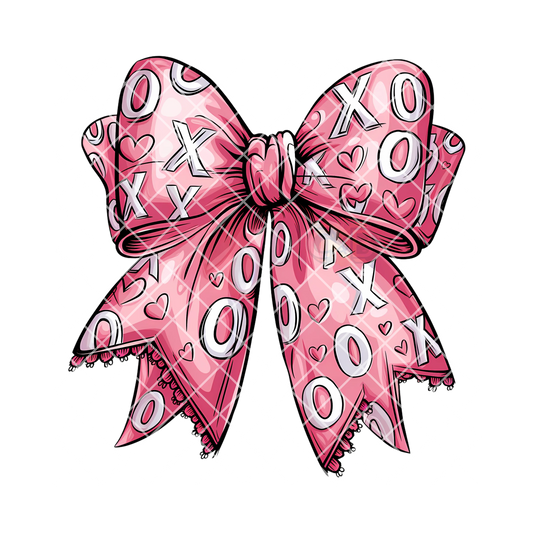 Pink bow with X O pattern PNG