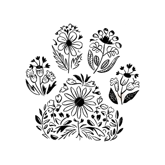 Paw Print Flower Doodle Inlay PNG