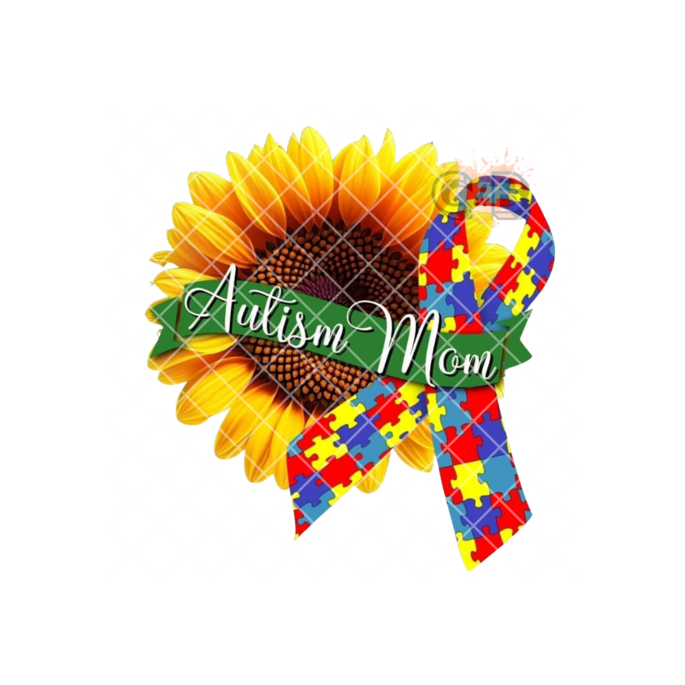 Sunflower Mom Ribbon Autism Awareness PNG