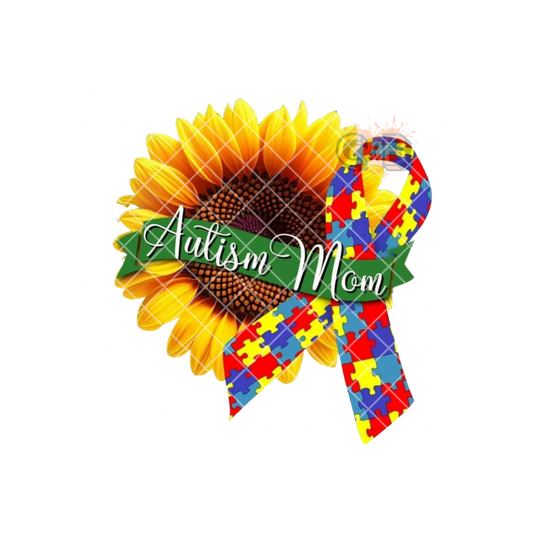 Sunflower Mom Ribbon Autism Awareness PNG