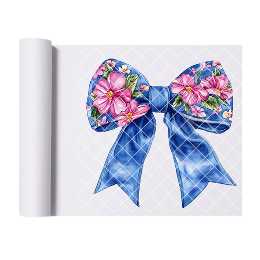 Pink Lilly blue bow DTF transfer-high quality transfer for printing