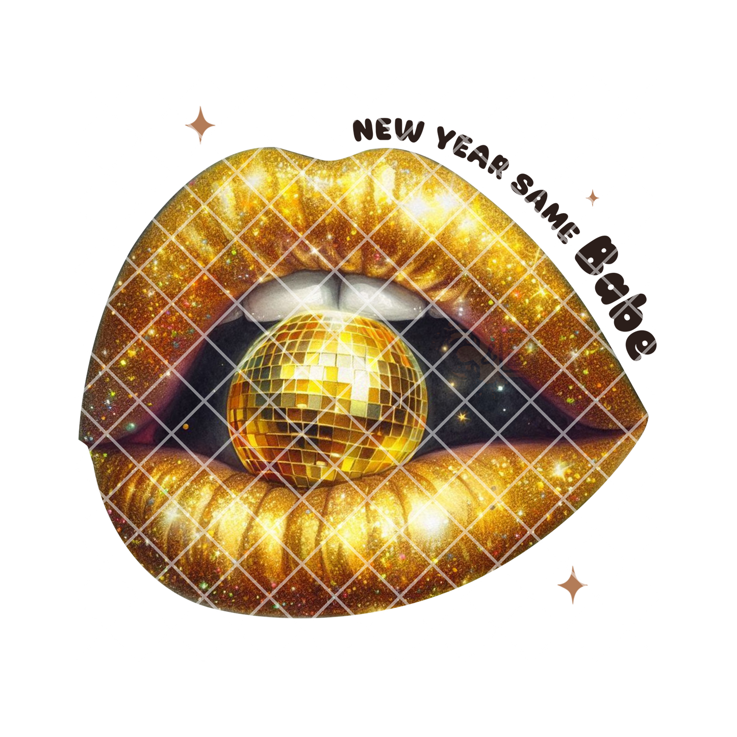 Gold lips and disco ball PNG