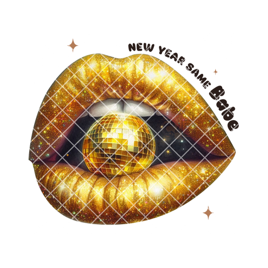 Gold lips and disco ball PNG