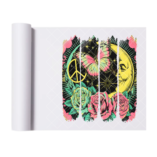 Groovy Peace Moon Butterfly - Ready To Press Print Transfer for Apparel, Cotton, Polyester & Blends - High-Quality Print- Commercial Grade
