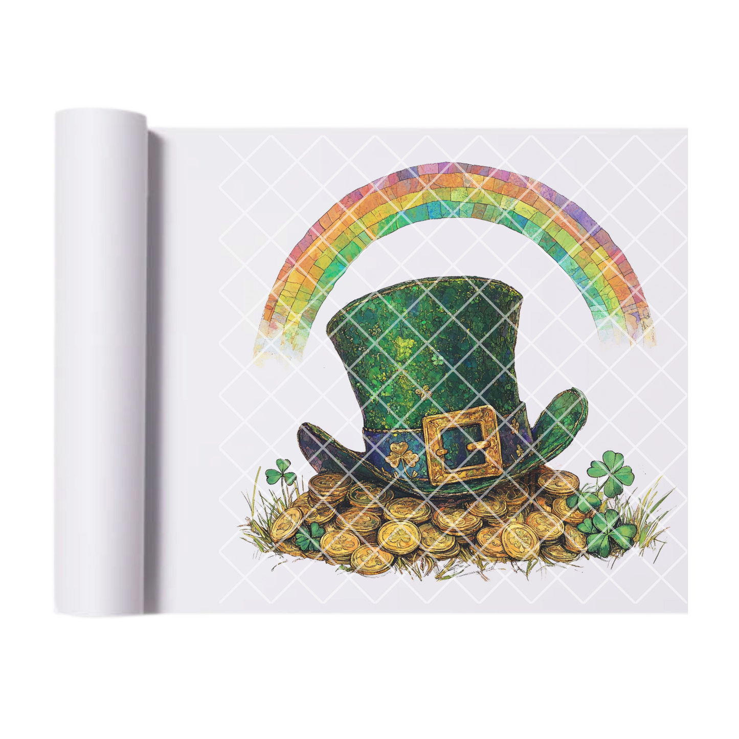 St Patrick’s Gold Hat Rainbow - Direct Print Film Transfer for T-Shirts, Cotton, Polyester & Blends - High-Quality DTF Print