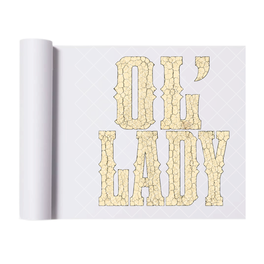 Distressed Western Ol' Lady - Direct Print Film Transfer for T-Shirts, Cotton, Polyester & Blends - High-Quality Print