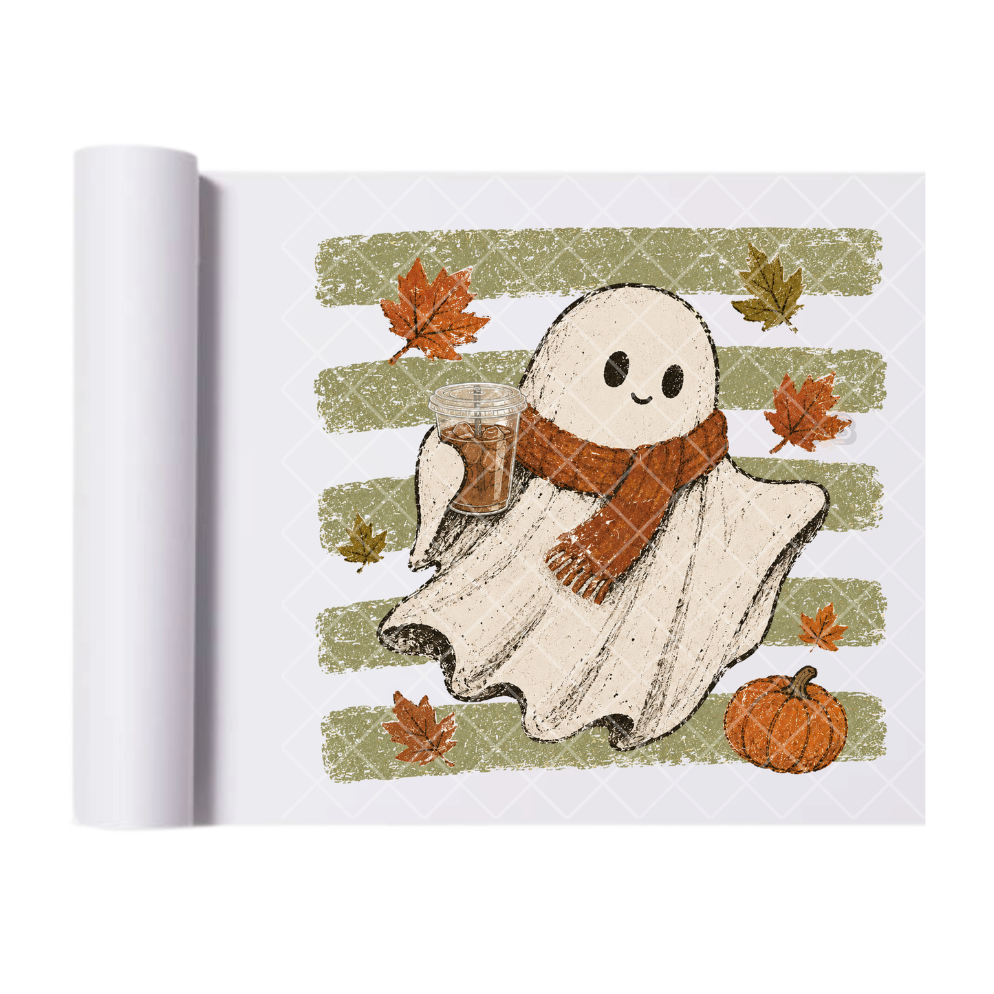 Coffee Cozy Ghost - Ready To Press Print Transfer for Apparel, Cotton, Polyester & Blends - High-Quality Print- Commercial Grade