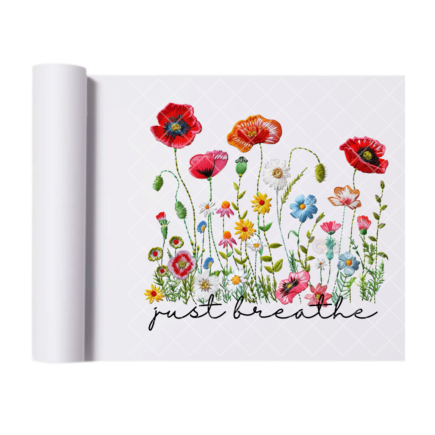 Just Breather Embroidery Flowers - Direct Print Film Transfer for Trendy T-Shirts, Cotton, Polyester & Blends - High-Quality Print