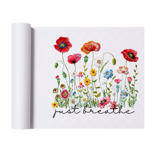 Just Breather Embroidery Flowers - Direct Print Film Transfer for Trendy T-Shirts, Cotton, Polyester & Blends - High-Quality Print