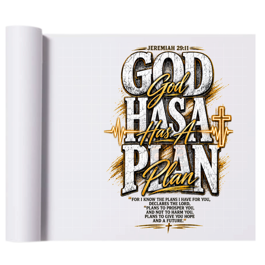 God Has A Plan - Direct-To-Film Heat Transfer for T-Shirts, Cotton, Polyester & Blends - High-Quality Print