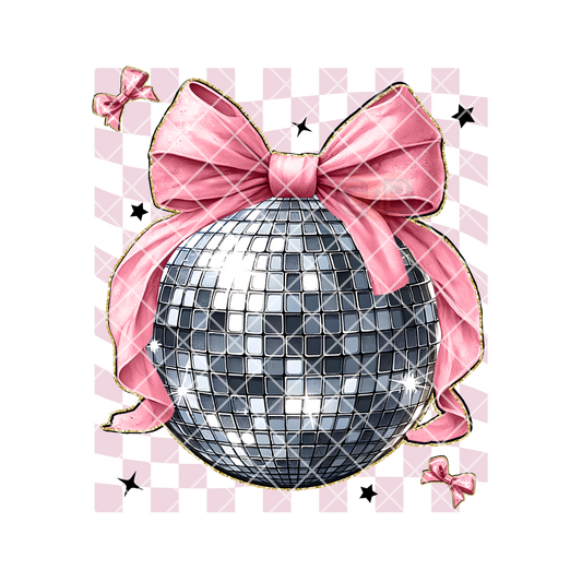 Large disco ball with pink bow PNG