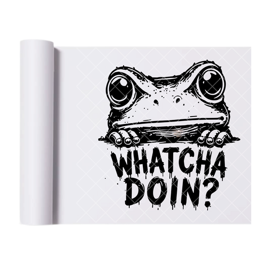 Whatcha Doing Frog - Direct Transfer Print, Ready To Press For T-Shirts, Cotton, Polyester & Blends - Tshirt Business Quality