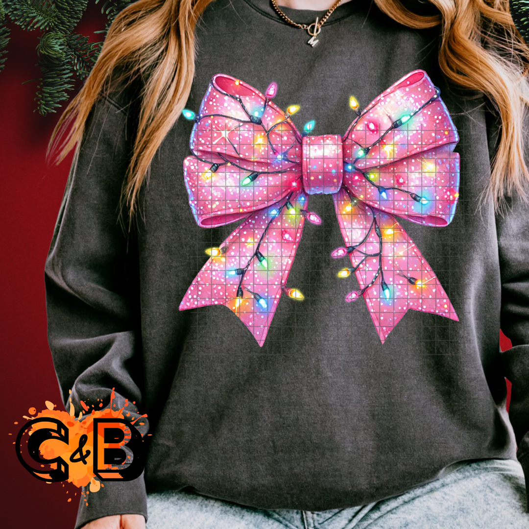 Pink Bow With Christmas Lights T-Shirt