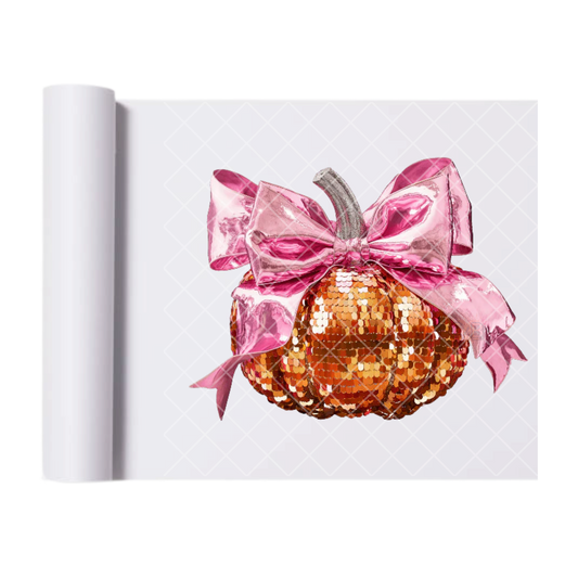 Shiney Bejeweled Bow and Pumpkin - Ready To Press Print Transfer for Apparel, Cotton, Polyester & Blends - High-Quality Print- Commercial Grade
