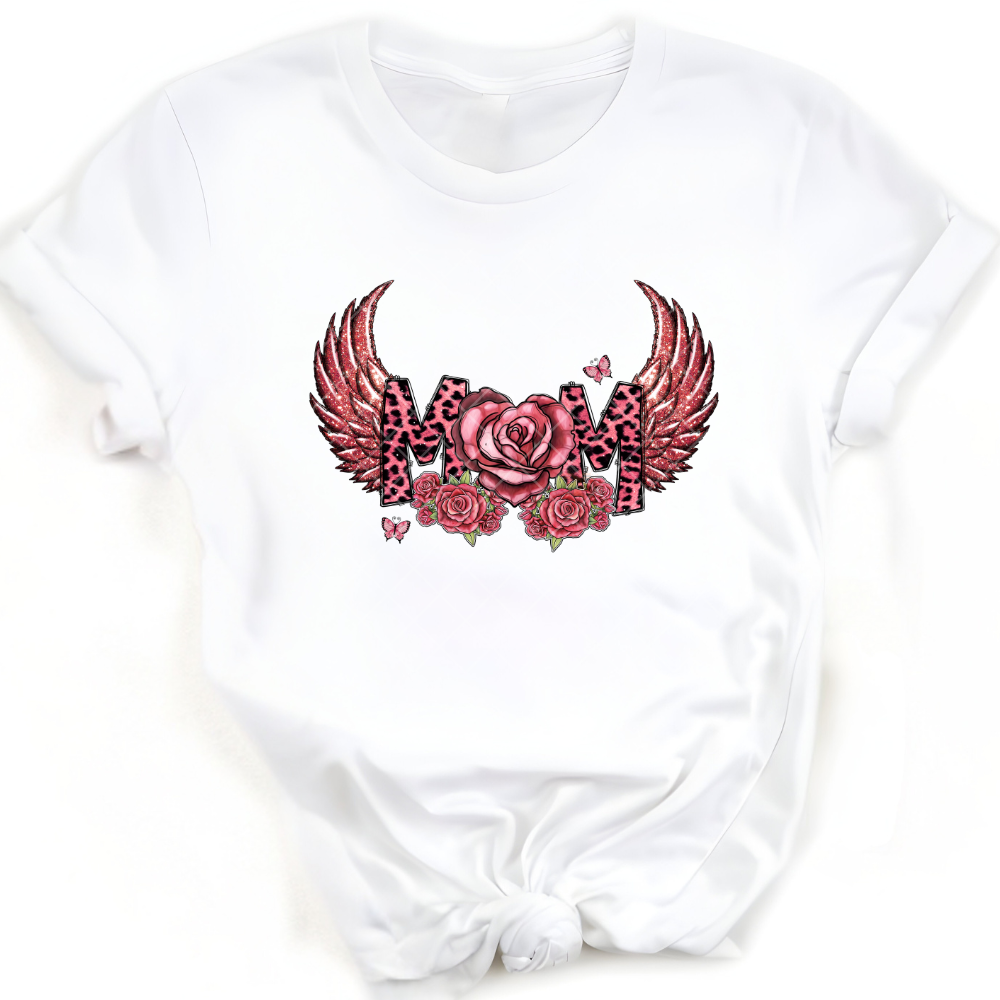 Mom Glitter Roses Wings PNG