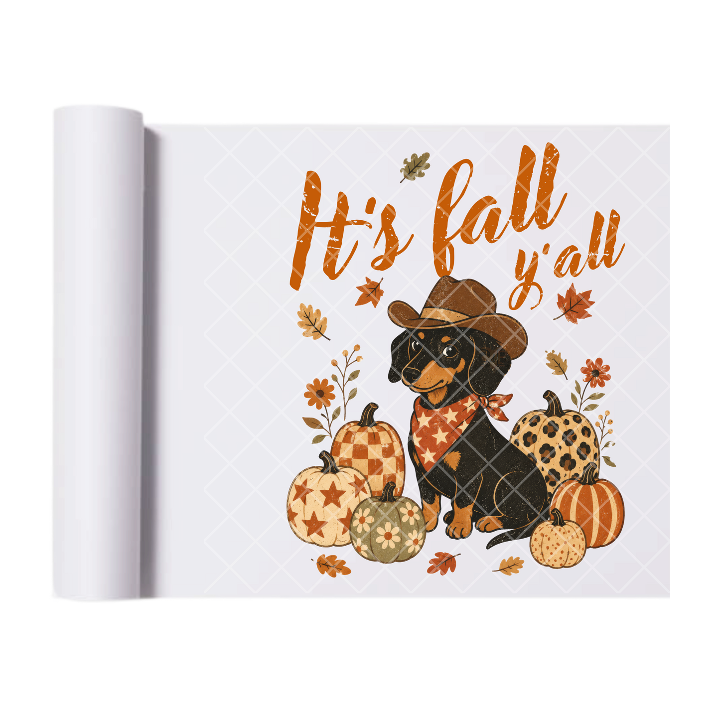Cowboy Hat Fall Dachshund - Ready To Press Print Transfer for Apparel, Cotton, Polyester & Blends - High-Quality Print- Commercial Grade