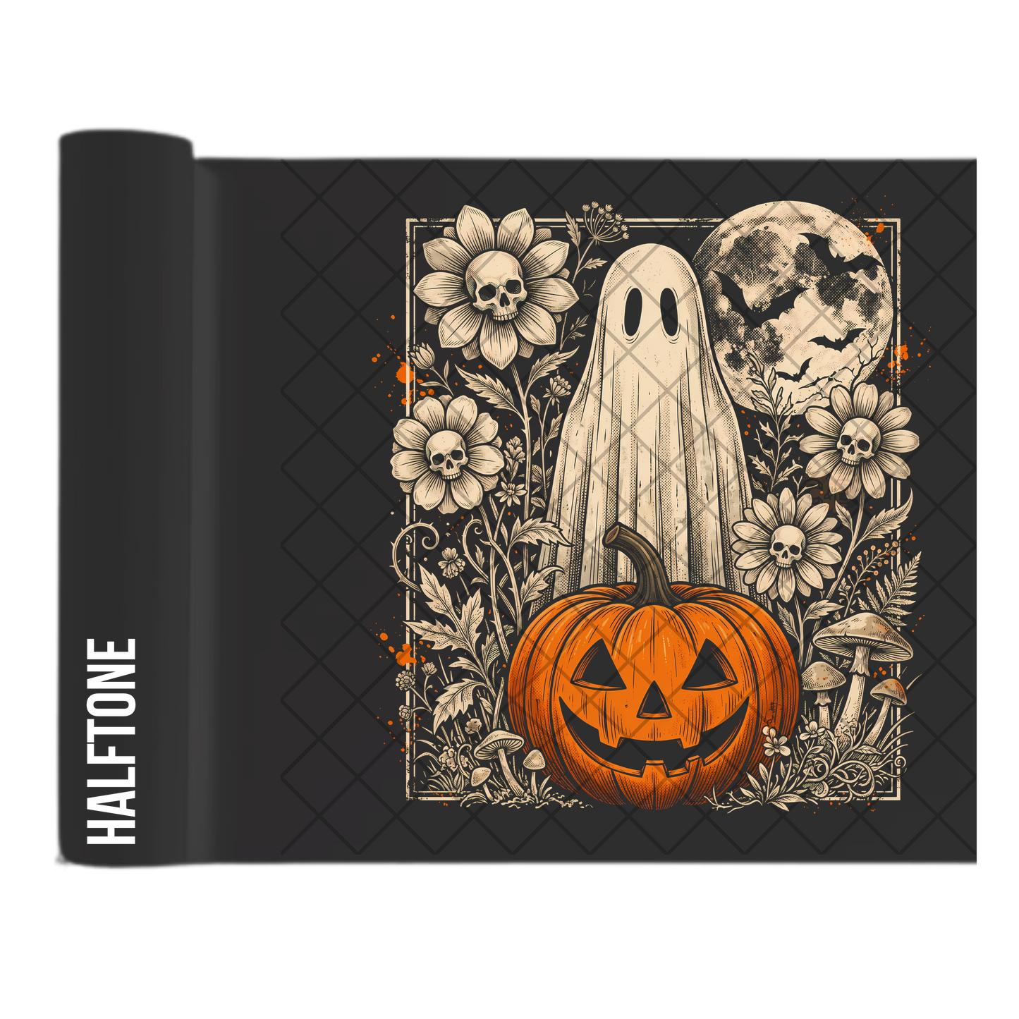 Halftone Floral Lace Ghost - Ready To Press Print Transfer for Apparel, Cotton, Polyester & Blends - High-Quality Print- Commercial Grade