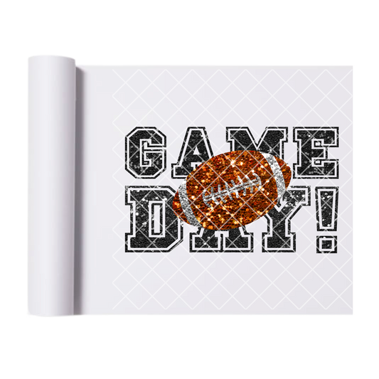 Glitter game day football black font DTF film t shirt transfer