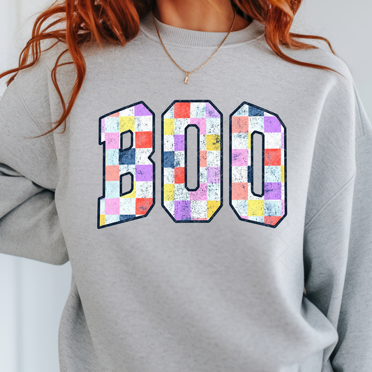 Distressed Checkered Boo - Premium Graphic T-Shirt for Casual Wear