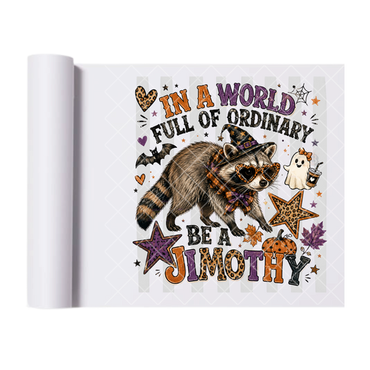 Halloween Jimothy Raccoon - Ready To Press Print Transfer for Apparel, Cotton, Polyester & Blends - High-Quality Print- Commercial Grade