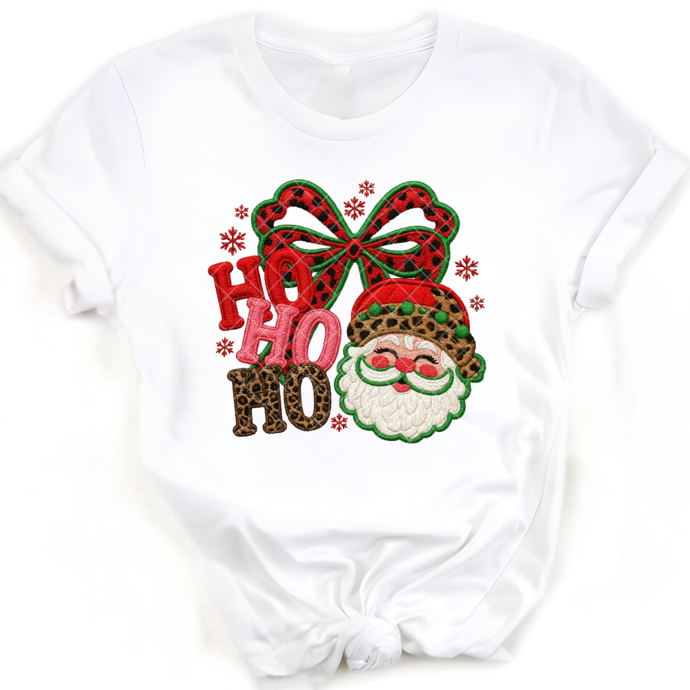 Faux embroidery Clause & Bow - Premium Graphic T-Shirt for Casual Wear