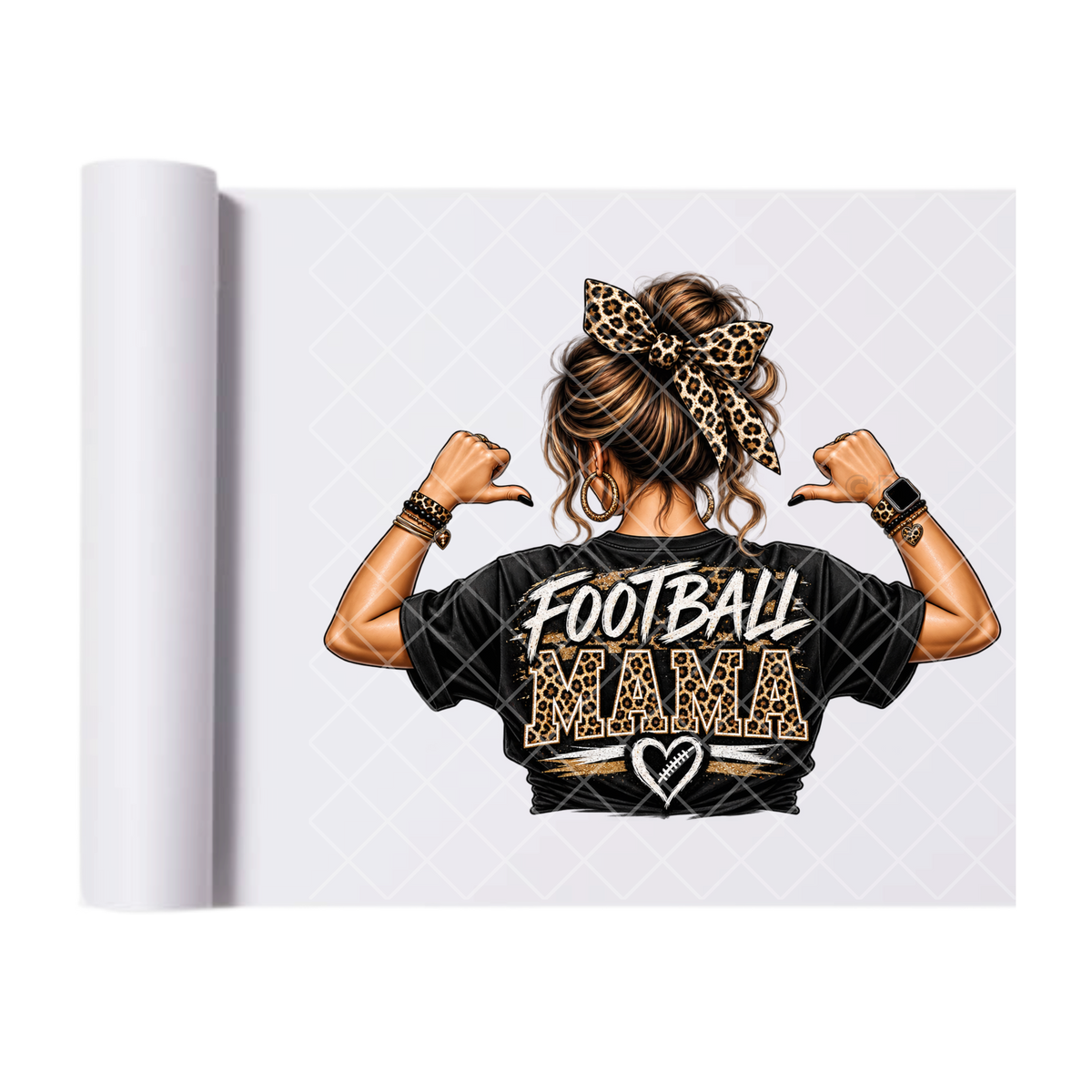 Football Mama Leopard Print - Direct Print Film Transfer for T-Shirts, Cotton, Polyester & Blends - High-Quality Print