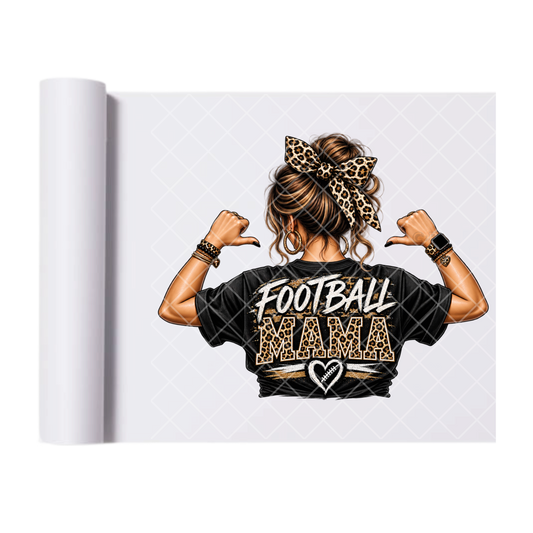 Football Mama Leopard Print - Direct Print Film Transfer for T-Shirts, Cotton, Polyester & Blends - High-Quality Print