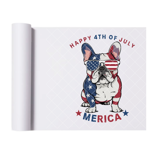 Frenchie Painted American Flag - Direct Print Film Transfer for Trendy T-Shirts, Cotton, Polyester & Blends - High-Quality Print