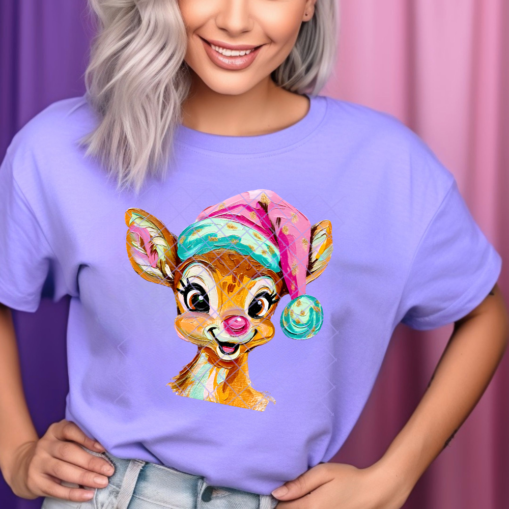 Red Nose Deer Santa Hat - Premium Graphic T-Shirt for Casual Wear