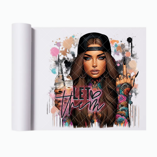 Let Them Babe Brown Hair - Ready To Press Print Transfer for Apparel, Cotton, Polyester & Blends - High-Quality Print- Commercial Grade