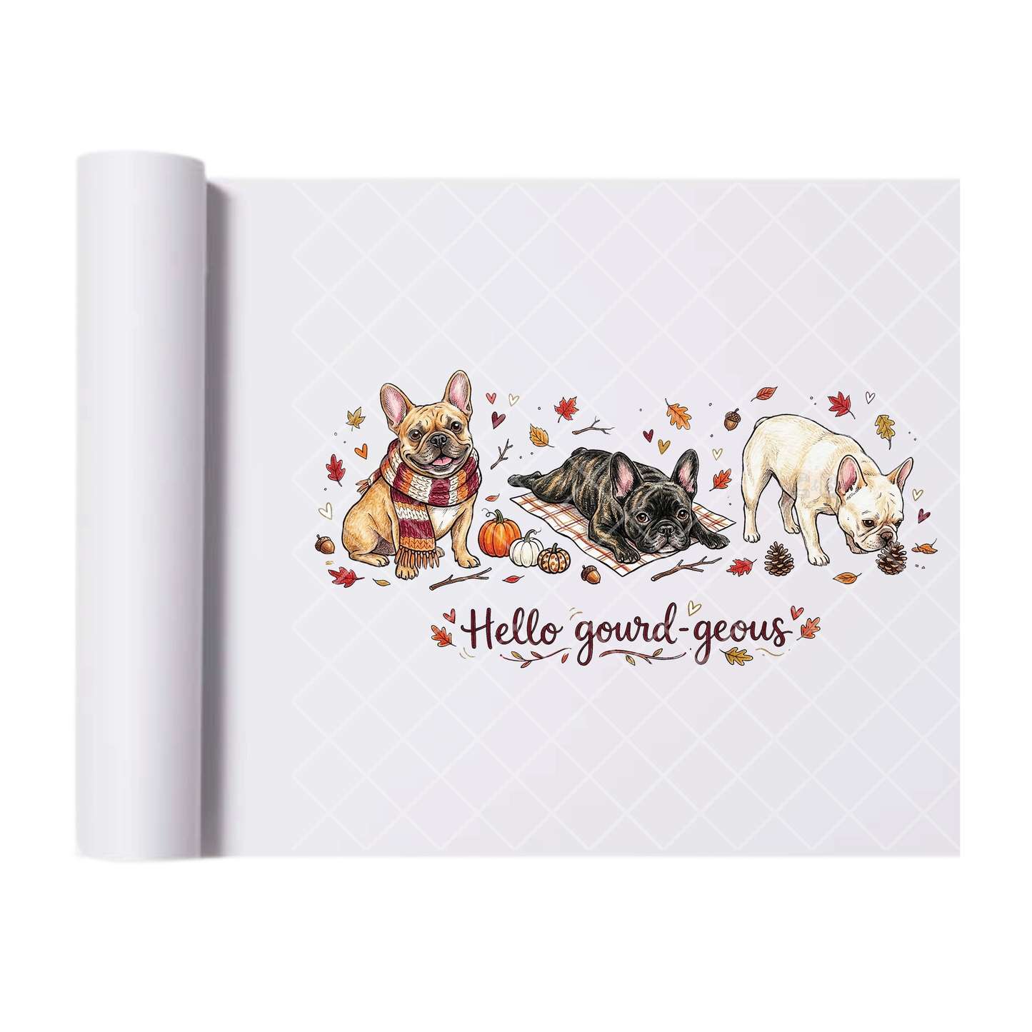 Fall Leaves French Bulldogs Frenchie - Ready To Press Print Transfer for Apparel, Cotton, Polyester & Blends - High-Quality Print- Commercial Grade