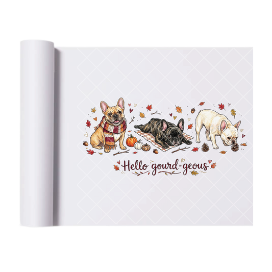 Fall Leaves French Bulldogs Frenchie - Ready To Press Print Transfer for Apparel, Cotton, Polyester & Blends - High-Quality Print- Commercial Grade