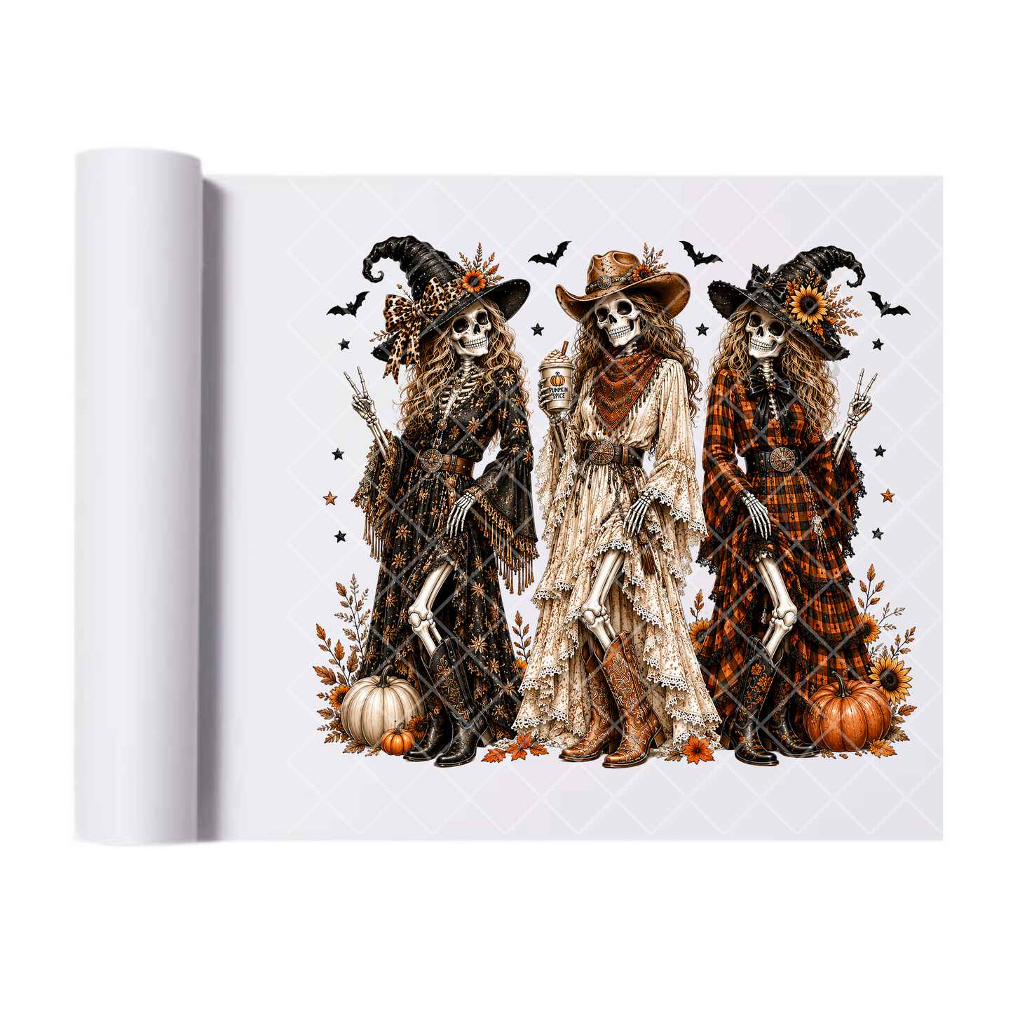 Halloween Vintage Fall Babes - Ready To Press Print Transfer for Apparel, Cotton, Polyester & Blends - High-Quality Print- Commercial Grade