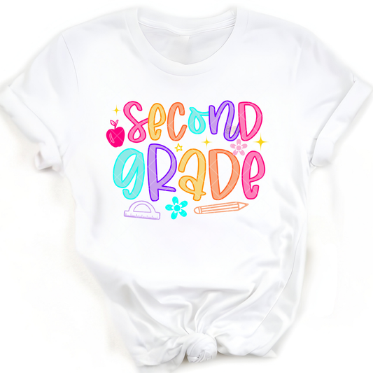 Second Grade Neon Outline - Premium Graphic T-Shirt for Casual Wear