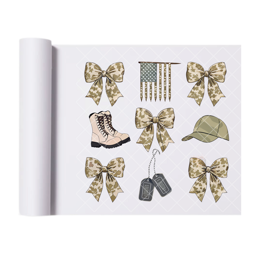 Military Hat Flag Boots Tags - Direct Print Film Transfer for T-Shirts, Cotton, Polyester & Blends - High-Quality Print