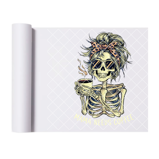 Skeleton coffee mom DTF film t shirt transfer