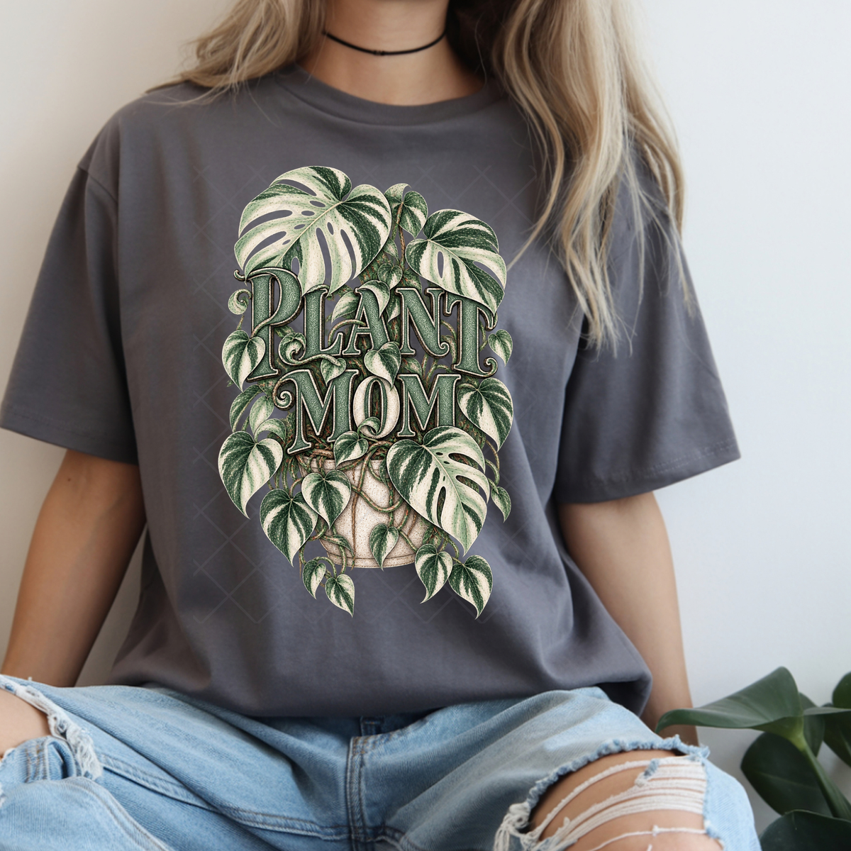 Plant Mom Variegated Monstera - Premium Graphic T-Shirt for Casual Wear