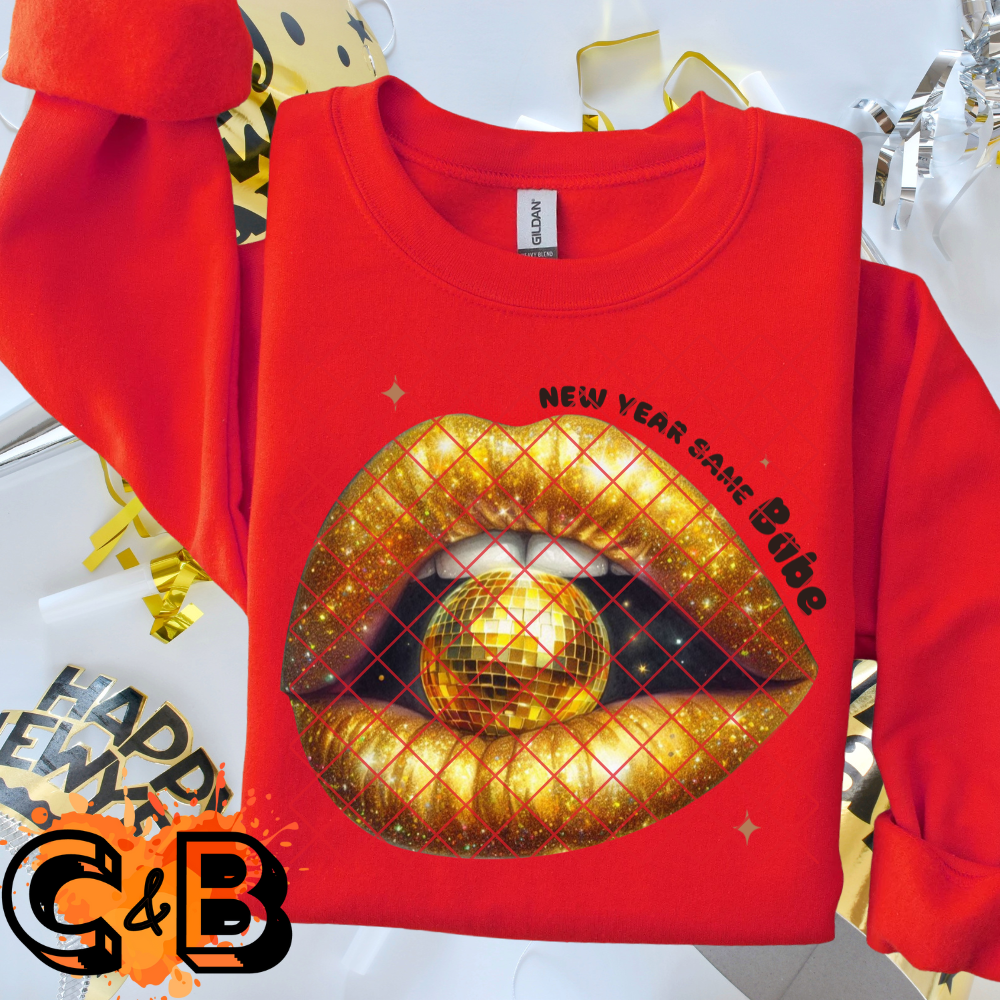 Gold lips and disco ball PNG