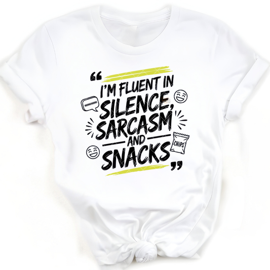 Silence, Sarcasm and Snacks - Premium Graphic T-Shirt for Casual Wear