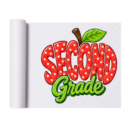 Second Grade Apple - Direct Print Film Transfer for T-Shirts, Cotton, Polyester & Blends - High-Quality Print