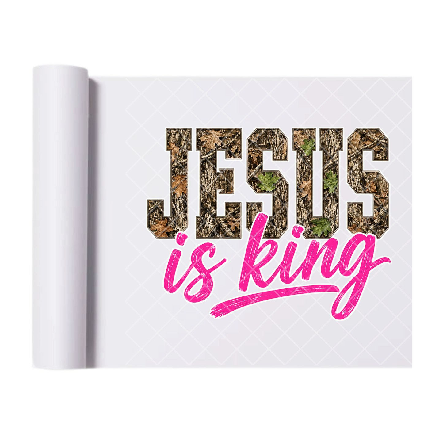 Camo Jesus Is King - Direct-To-Film Heat Transfer for T-Shirts, Cotton, Polyester & Blends - High-Quality Print