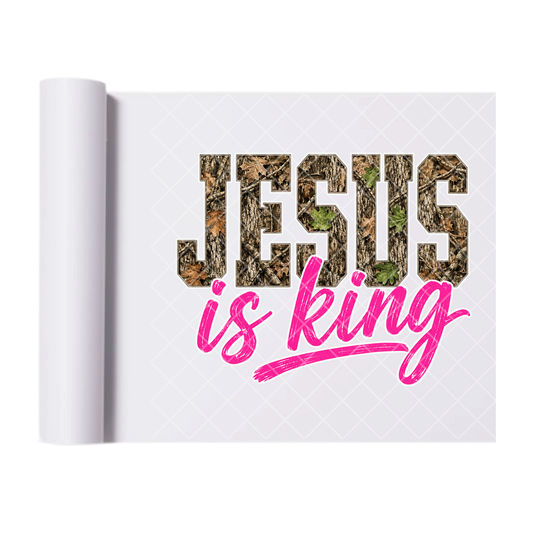 Camo Jesus Is King - Direct-To-Film Heat Transfer for T-Shirts, Cotton, Polyester & Blends - High-Quality Print