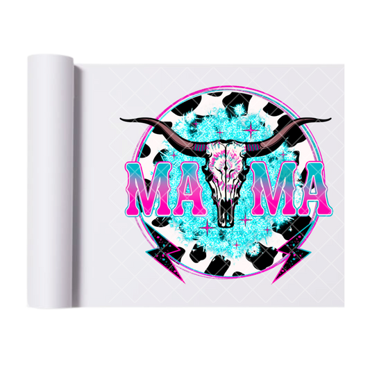 Mama Steer Blue Bolts - Direct Print Film Transfer for T-Shirts, Cotton, Polyester & Blends - High-Quality Print